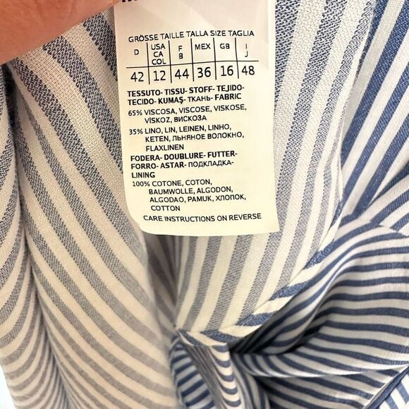 Marella Women’s Blue and White Striped Sleeveless Modest Neckline Midi Maxi Dres - Picture 10 of 13